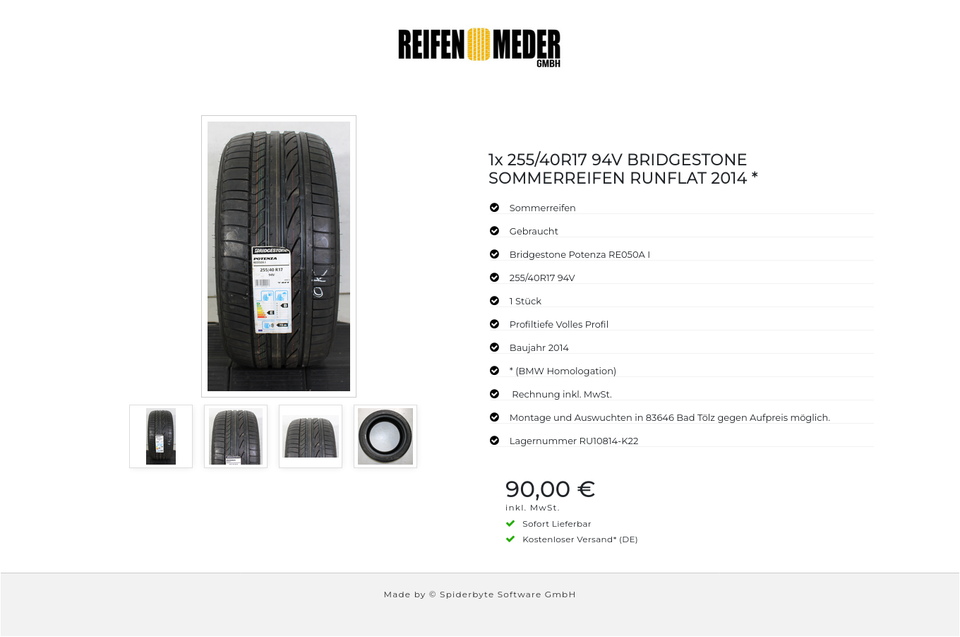 1x 255/40R17 94V BRIDGESTONE SOMMERREIFEN RUNFLAT 2014 * #1SCQ – Bild 5