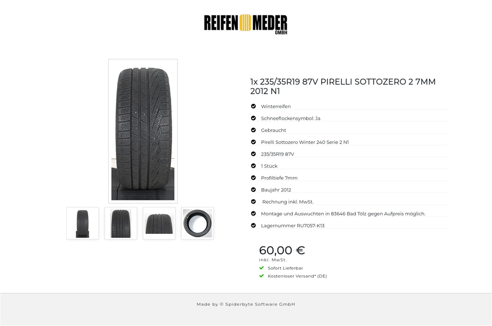 1x 235/35R19 87V PIRELLI SOTTOZERO 2 7MM 2012 N1 #1BNK – Bild 5