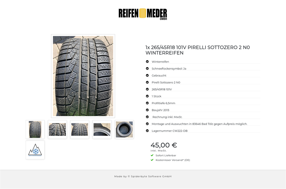1x 265/45R18 101V PIRELLI SOTTOZERO 2 N0 WINTERREIFEN #1028 – Bild 7