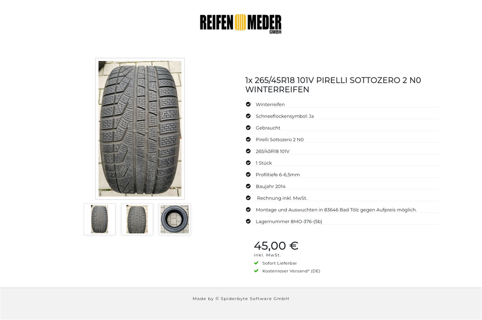 1x 265/45R18 101V PIRELLI SOTTOZERO 2 N0 WINTERREIFEN #8590 – Bild 4
