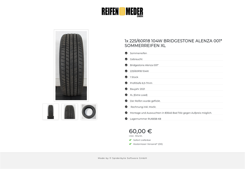 1x 225/60R18 104W BRIDGESTONE ALENZA 001* SOMMERREIFEN XL #1AGH – Bild 4