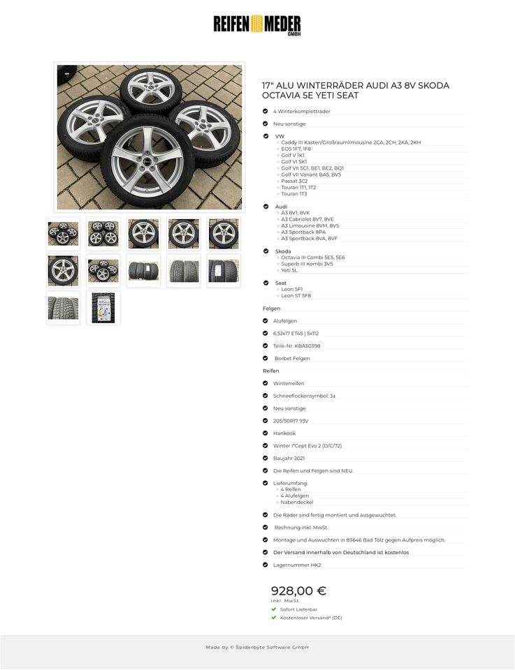 17" ALU WINTERRÄDER AUDI A3 8V SKODA OCTAVIA 5E YETI SEAT #1GUZ – Bild 13