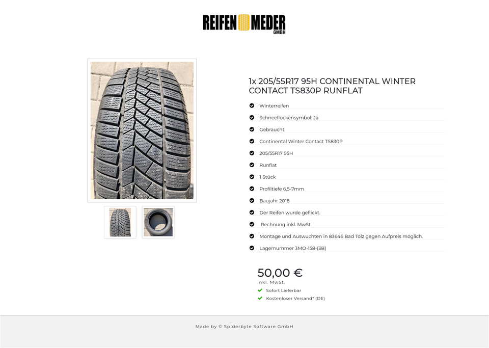1x 205/55R17 95H CONTINENTAL WINTER CONTACT TS830P RUNFLAT #1196 – Bild 3