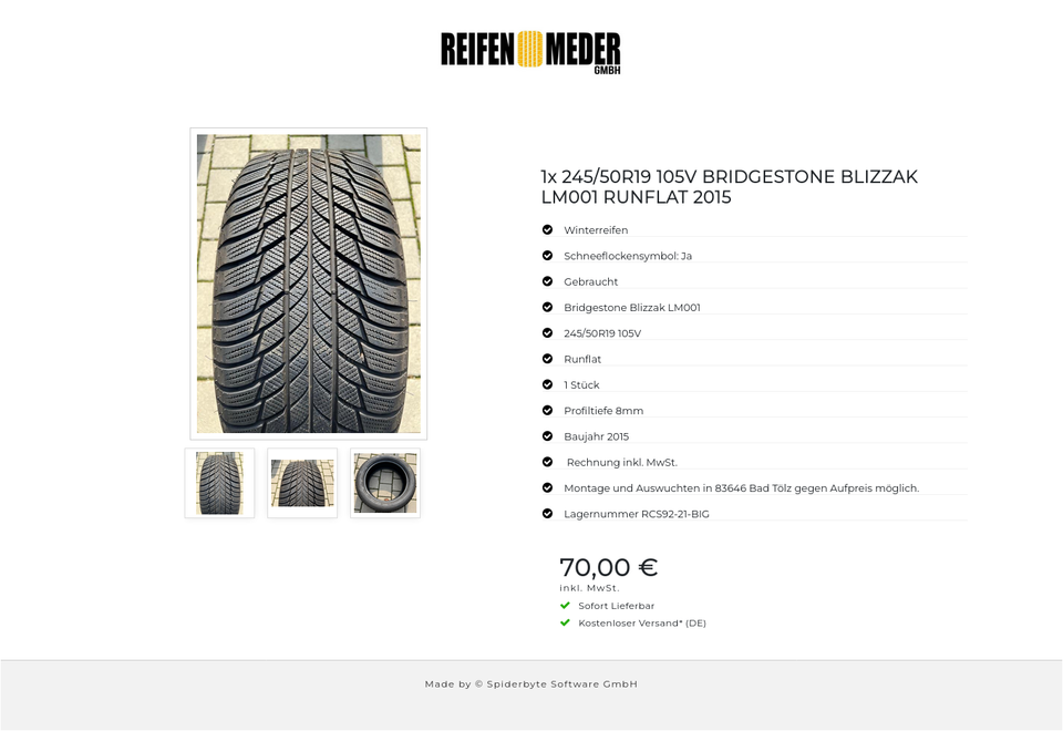 1x 245/50R19 105V BRIDGESTONE BLIZZAK LM001 RUNFLAT 2015 #3979 – Bild 4