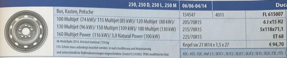 FIAT DUCATO CITROEN JUMPER PEUGEOT BOXER 6x15 ET68 NEUE STAHLF. – Bild 3