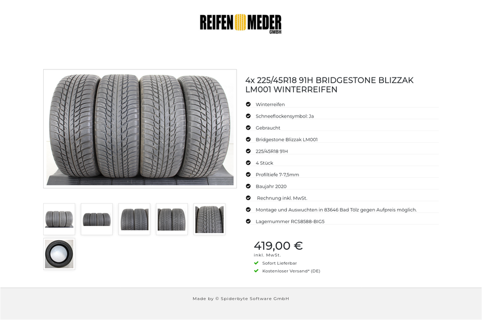 4x 225/45R18 91H BRIDGESTONE BLIZZAK LM001 WINTERREIFEN #1I2J – Bild 7