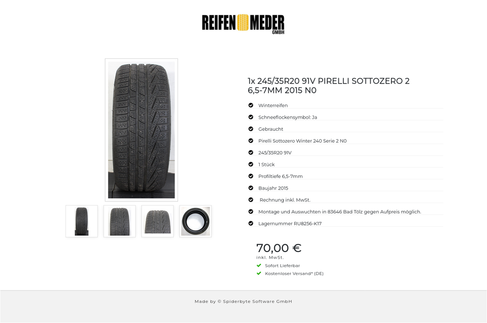 1x 245/35R20 91V PIRELLI SOTTOZERO 2 6,5-7MM 2015 N0 #1GPD – Bild 5