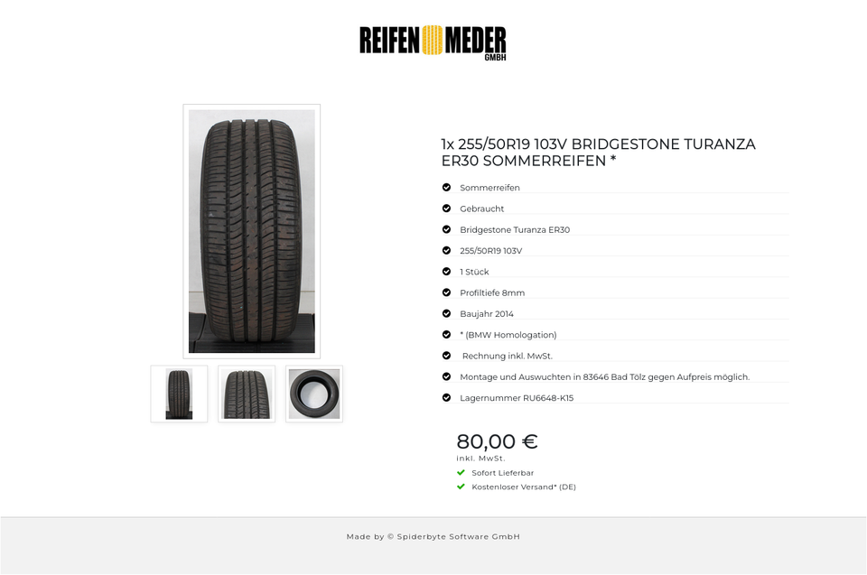 1x 255/50R19 103V BRIDGESTONE TURANZA ER30 SOMMERREIFEN * #1AEQ – Bild 4